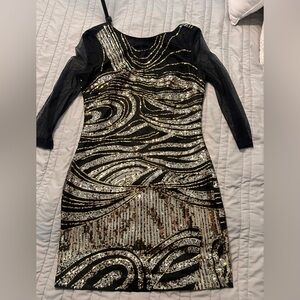 Black long sleeve sequin dress